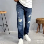 شلوارمام فیت آبی زاپ دار چهار