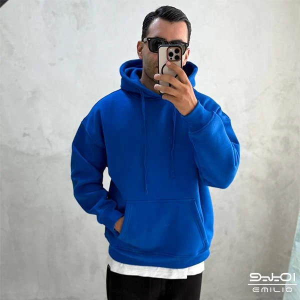 هودی آبی کاربنی کلاه دار هنگر هی کد 1